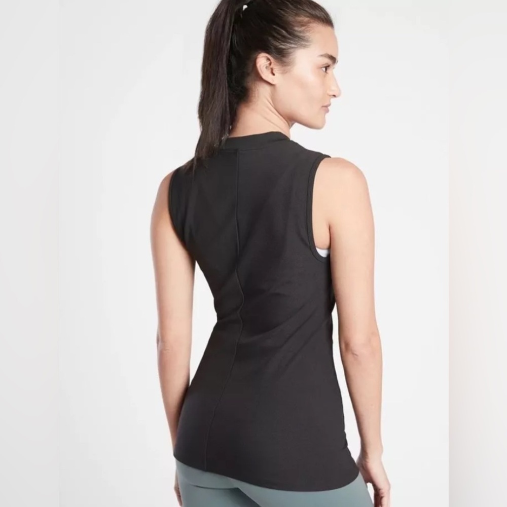 ATHLETA Bayview Athleisure Ruched Black Sleeveless Top - Picture 3 of 10
